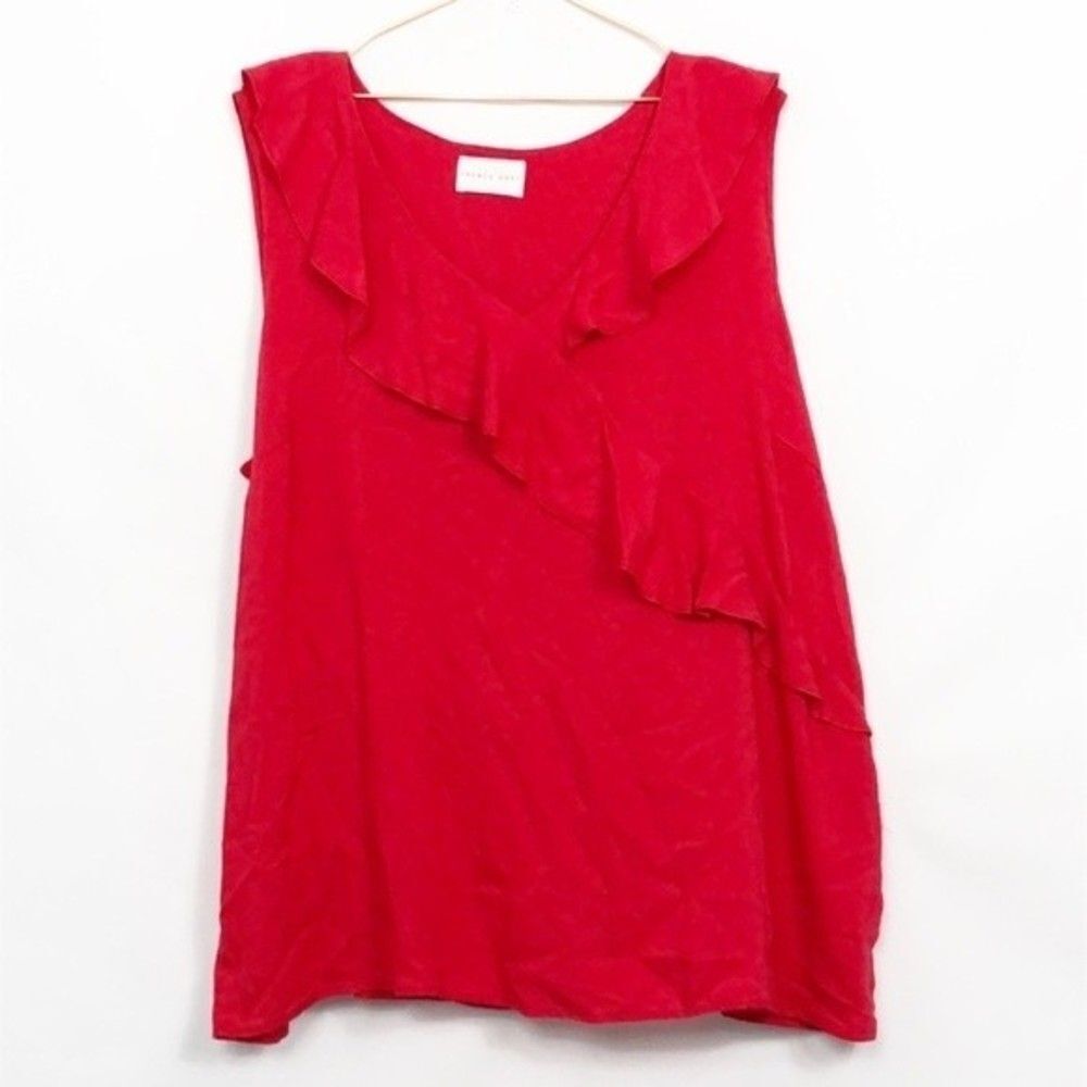 Chic Soul French Grey Red Faux Ruffle Wrap Sleeveless Top New Condition 2X